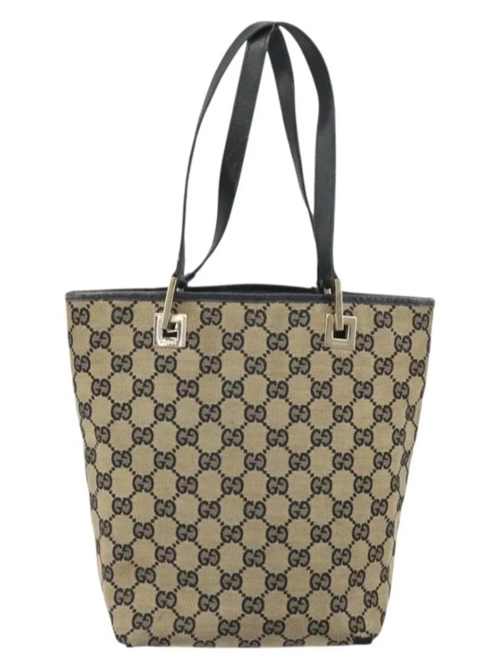 GUCCI GG Canvas Tote Bag Gold Navy 002 1099 2404 Auth ep13085